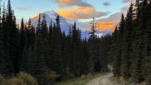 Temple and Hungabee Mountains alpenglow