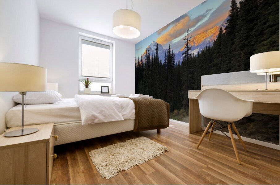 Temple and Hungabee Mountains alpenglow Mural print