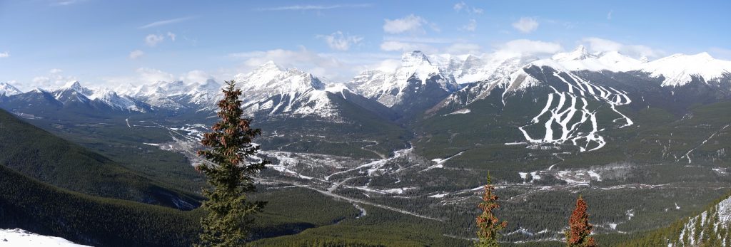Panorama of Kananaskis Village and Olympic Summit with Nakiska Ski Resort