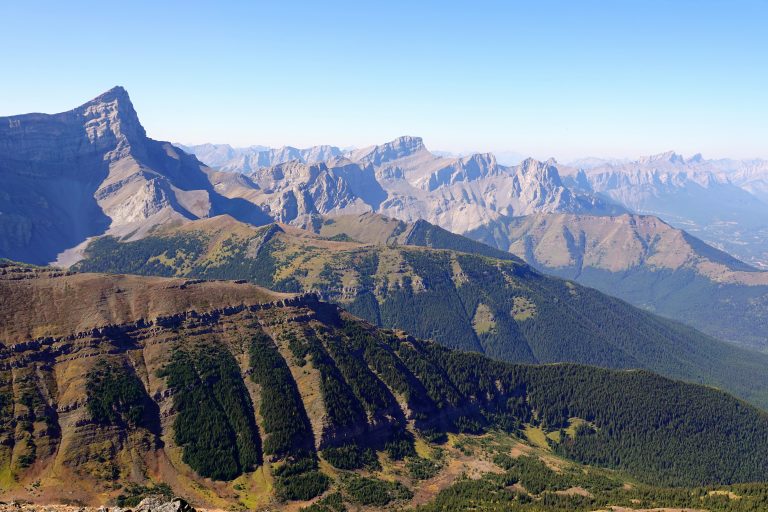 Lougheed, Three Sisters, Wind Ridge, Canmore from Mt Collembola